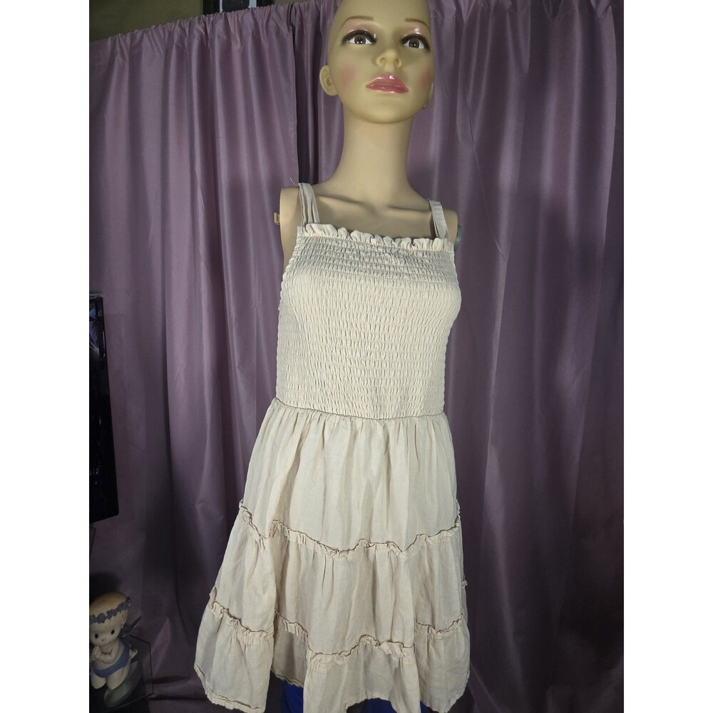 Wild Fable Smocked Tiered Layered Ruffle Sun Dress Beige Juniors M - Picture 1 of 12